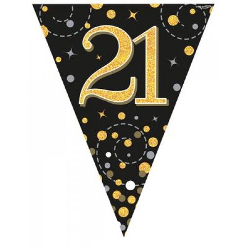 21st Birthday Sparkling Fizz Black Gold Bunting
