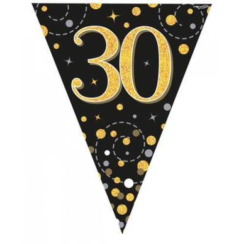 30th Birthday Sparkling Fizz Black Gold Bunting