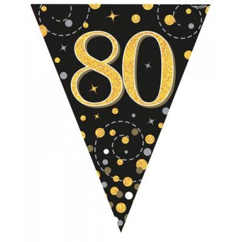 80th Birthday Sparkling Fizz Black Gold Bunting