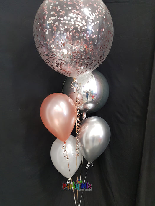 60cm Rose Gold and Silver Confetti Balloon Bouquet