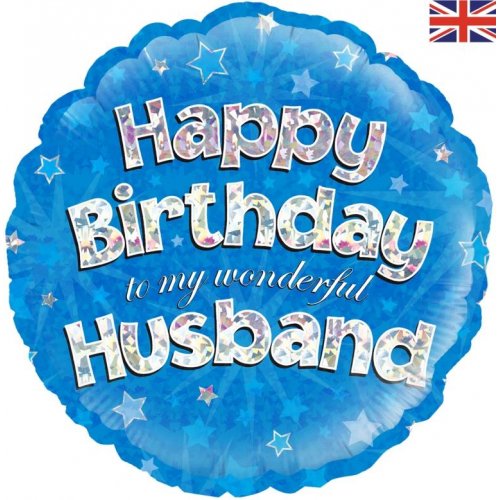 18inch Foil Balloon -  Happy Birthday Husband Blue