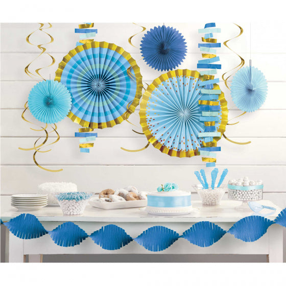 Blue Hanging Fan Decorations Kit