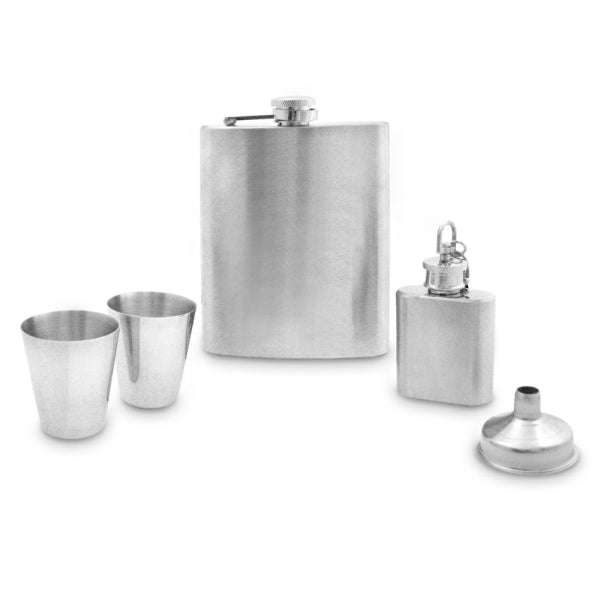 Hip Flask Set Plain - 5pc Set