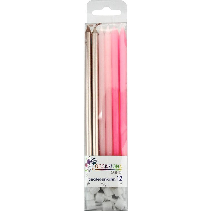 Pink & Metallic Slim Candles 120mm with Holders
