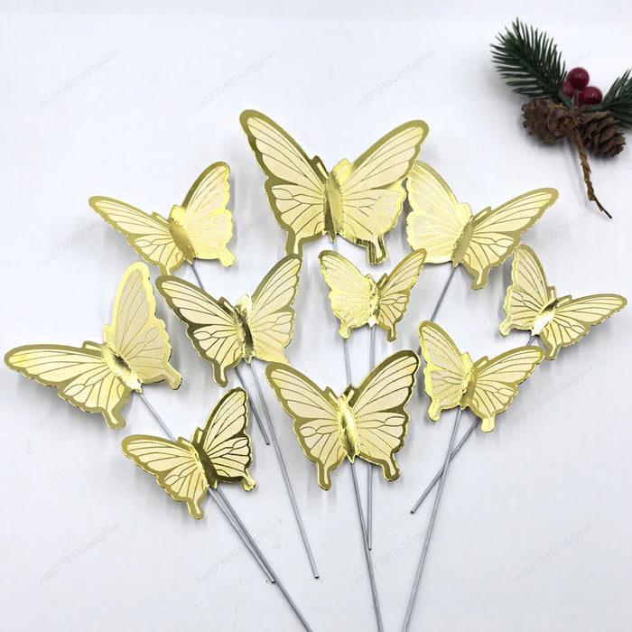 Gold Butterfly Cake Topper Decorations - 12pk