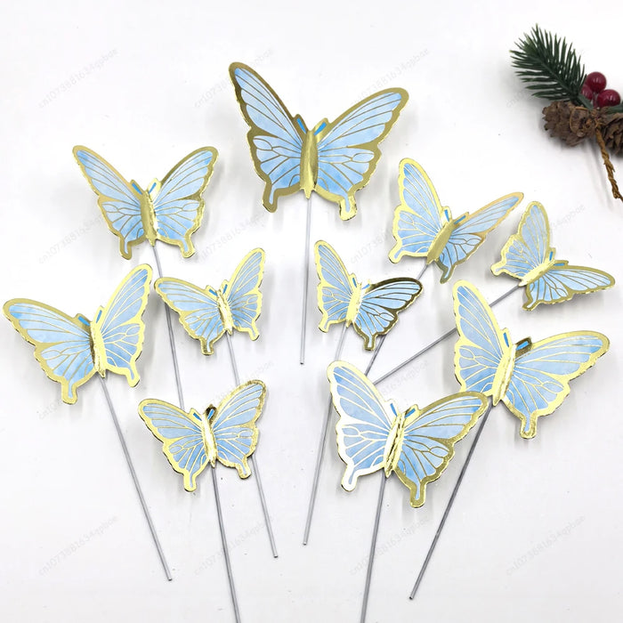 Blue Butterfly Cake Topper Decorations - 10pk