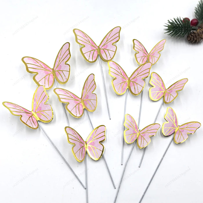 Pink Butterfly Cake Topper Decorations - 12pk
