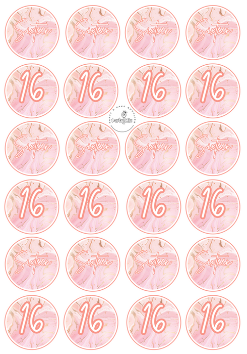 Edible Cupcake Toppers - 16th Rose Gold