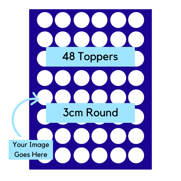 Custom Edible Image - 48 Mini Cupcake Toppers (3cm Round)