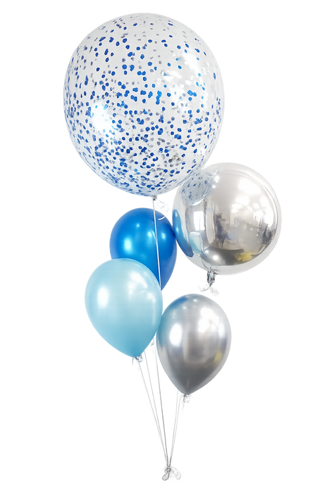 60cm Blue and Silver Confetti Balloon Bouquet