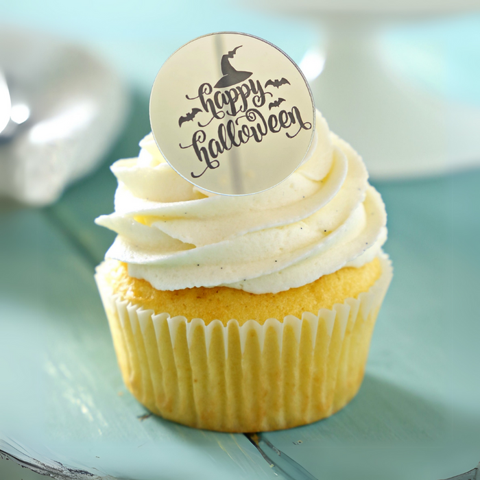 Happy Halloween Acrylic Disc Cake Topper Silver 10pk