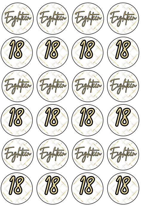 Edible Cupcake Toppers - 18th Black & Gold