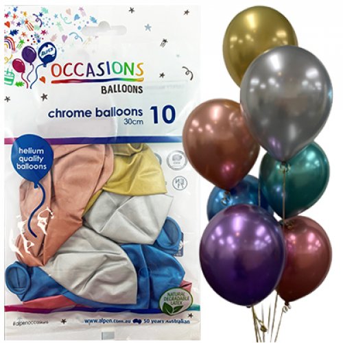 Chrome Assorted 30cm Balloons 10pk