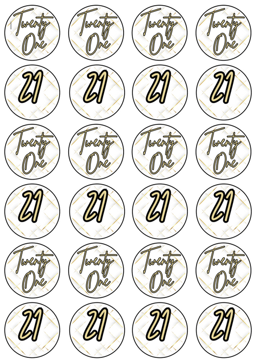 Edible Cupcake Toppers - 21st Black & Gold