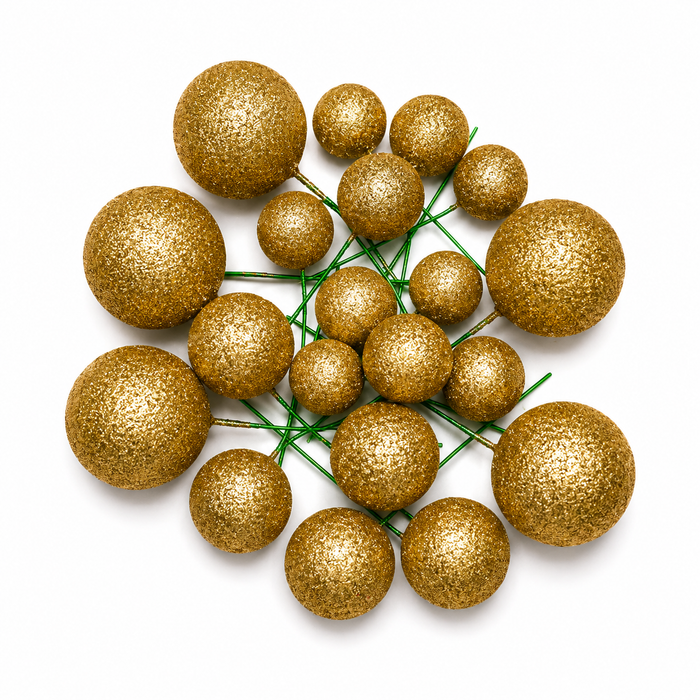 Cake Ball Toppers 20pc Mixed Sizes - Gold Glitter
