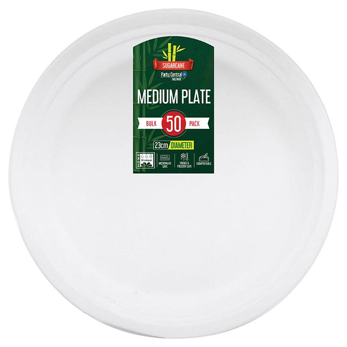 Sugarcane Bagasse Round Dinner Plates - 23cm - 50pk BULK (WHITE)