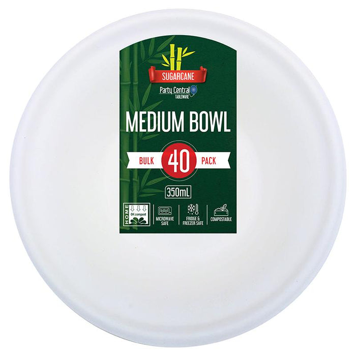 Sugarcane Bagasse Medium Snack Bowls - 350mL - 40pk BULK (WHITE)