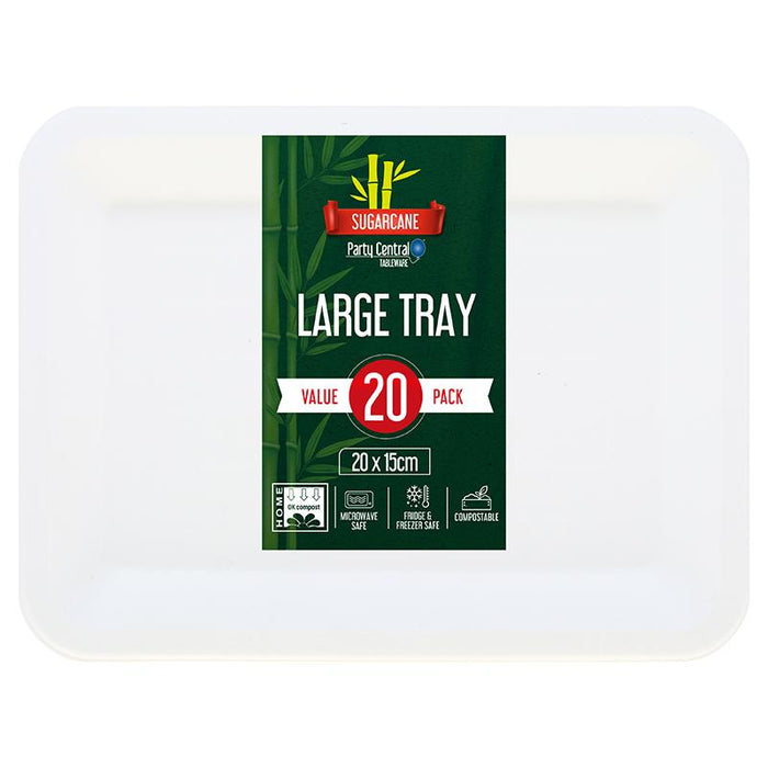 Sugarcane Bagasse Tray 20pk 20cm x 15cm x 1.5cm