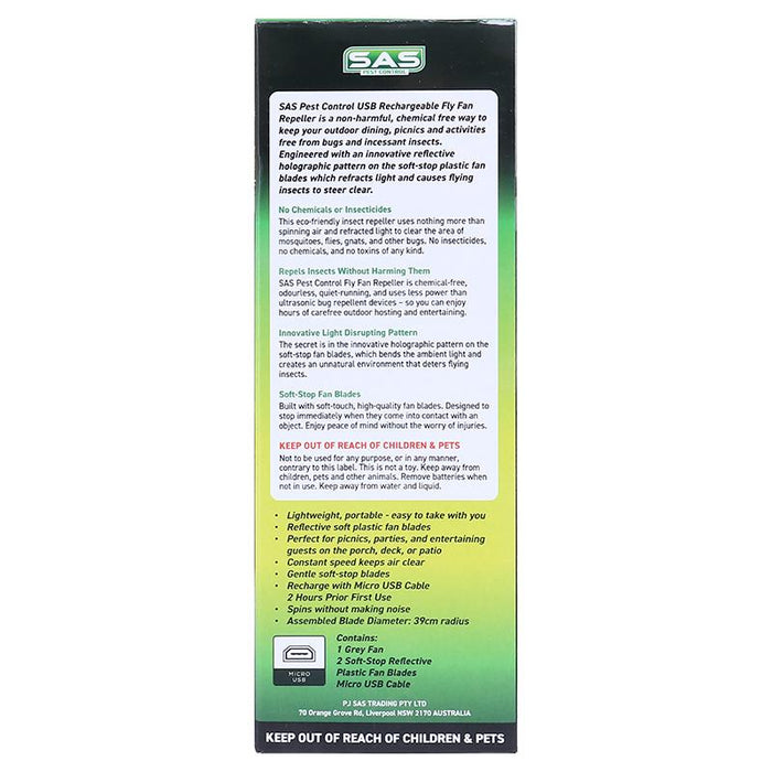 Fly Away Fan USB Recharge 24cm x 8cm x 8cm (Grey)