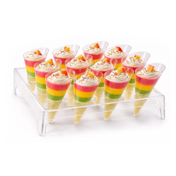 Dessert Cups Clear Plastic Cone with Stand 9.8cm x 5.8cm - 45mL - 12pk