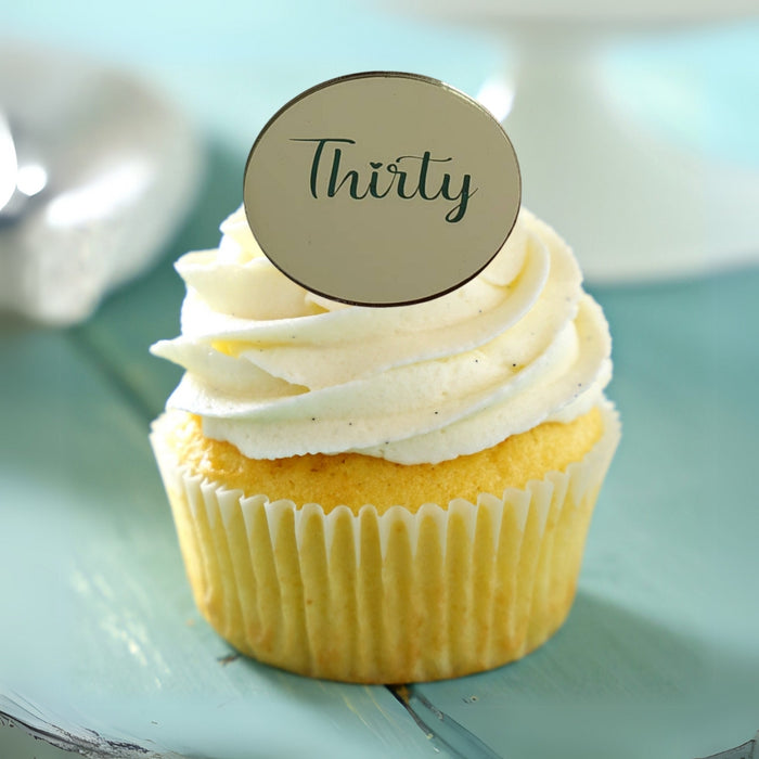 Thirty Acrylic Disc Cupcake Toppers Gold