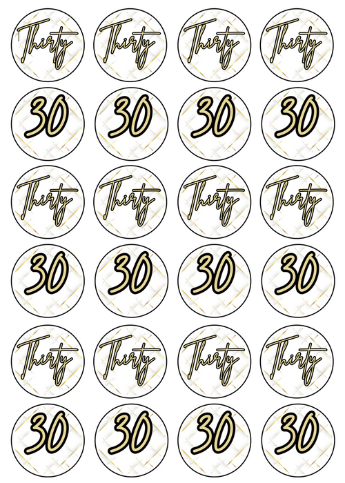 Edible Cupcake Toppers - 30th Black & Gold