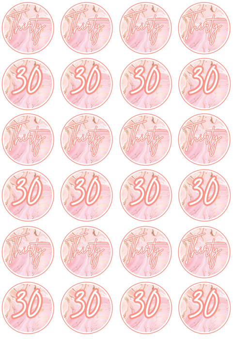 Edible Cupcake Toppers - 30th Rose Gold