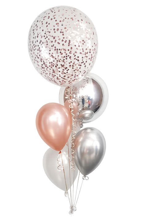 60cm Rose Gold and Silver Confetti Balloon Bouquet
