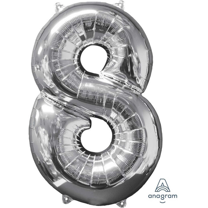 Mid-Size Shape Silver Numeral 8 - Foil Balloon