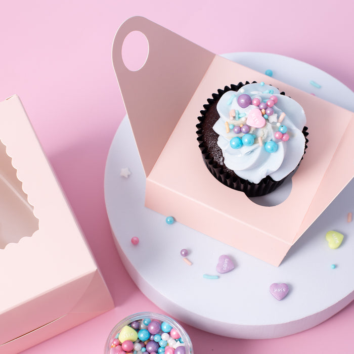 Scalloped Single Cupcake Box (Pack of 6) - PASTEL PINK