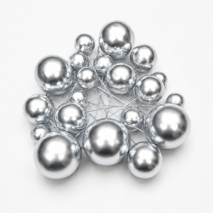 Cake Ball Toppers 20pc Mixed Sizes - Silver
