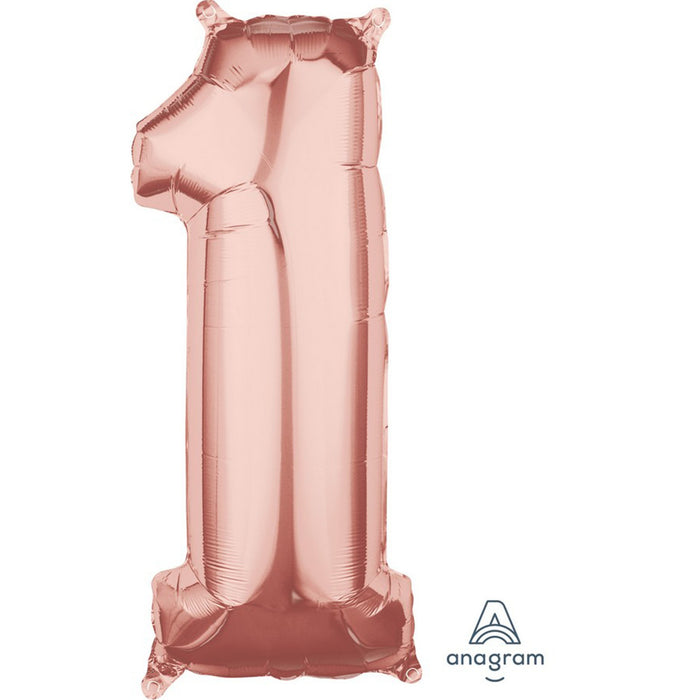 Mid-Size Shape Rose Gold Numeral 1 - Foil Balloon