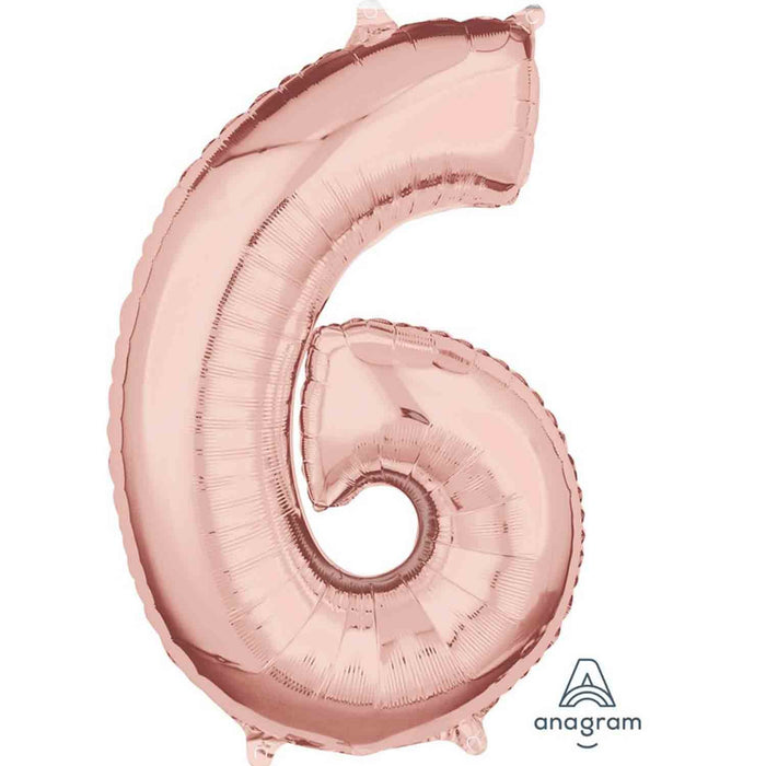 Mid-Size Shape Rose Gold Numeral 6 - Foil Balloon