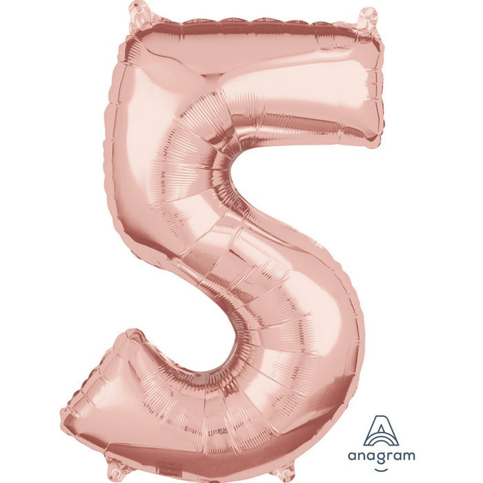 Mid-Size Shape Rose Gold Numeral 5 - Foil Balloon
