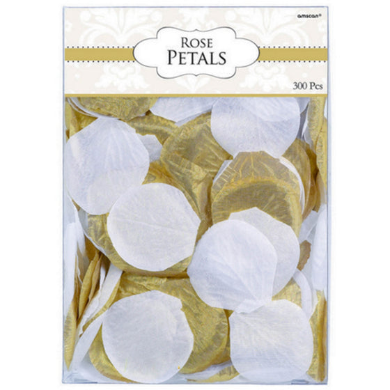 Confetti Fabric Rose Flower Petals Gold & White 300pcs