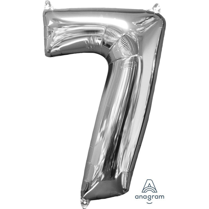 Mid-Size Shape Silver Numeral 7 - Foil Balloon