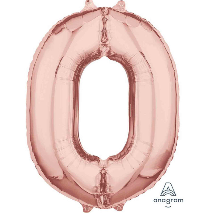 Mid-Size Shape Rose Gold Numeral 0 - Foil Balloon