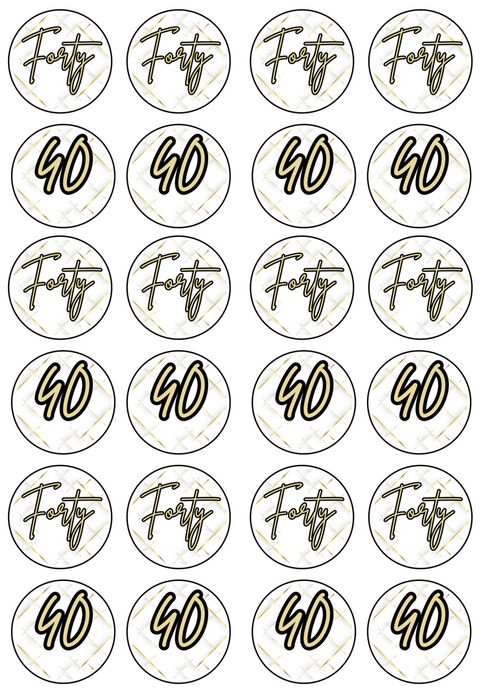 Edible Cupcake Toppers - 40th Black & Gold