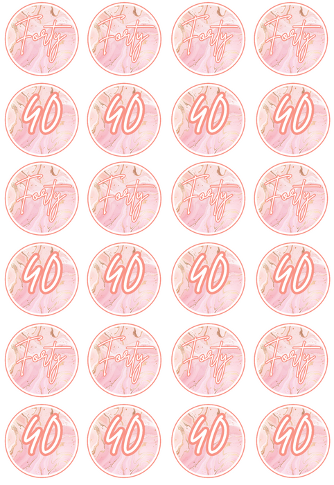 Edible Cupcake Toppers - 40th Rose Gold