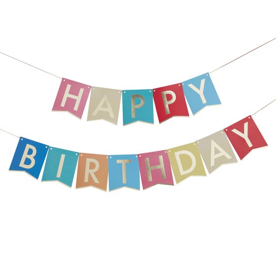Mix It Up Banner Happy Birthday Multi-Coloured Flag Gold Foiled