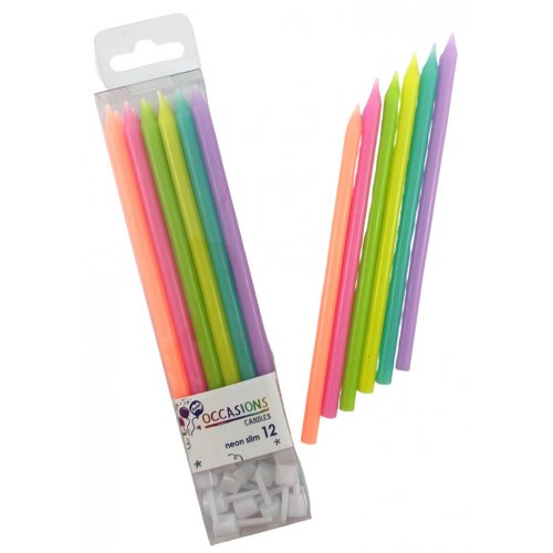 Neon Slim Candles 120mm with Holders