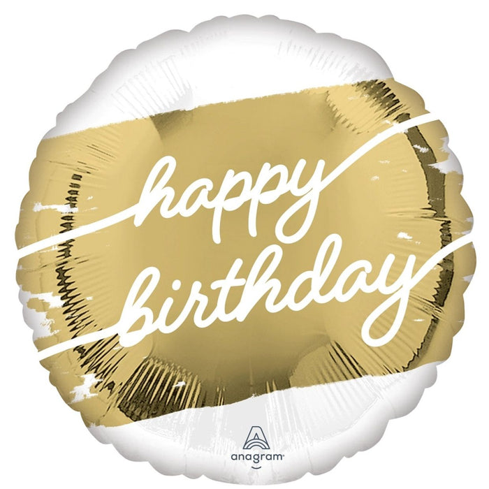 Happy Birthday White Gold Foil Balloon