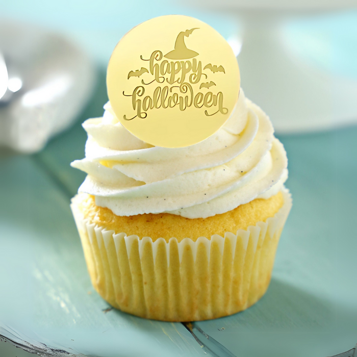Happy Halloween Acrylic Disc Cake Topper Gold 10pk