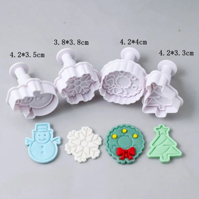 Christmas Plunger Cutters 4pc (Snowman | Snowflake | Wreath | Tree)