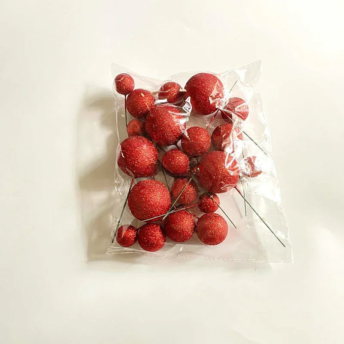 Cake Ball Toppers 20pc Mixed Sizes - Red Glitter