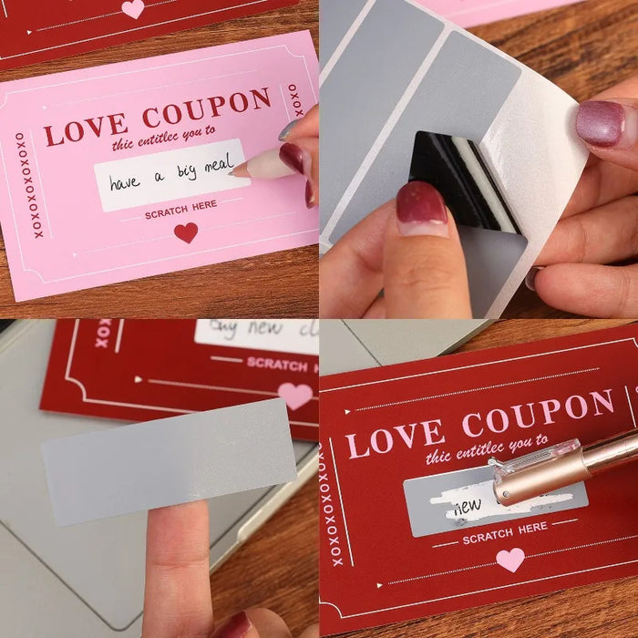 Large Valentines Love Coupon Scratch Off Cards 10pk - Red