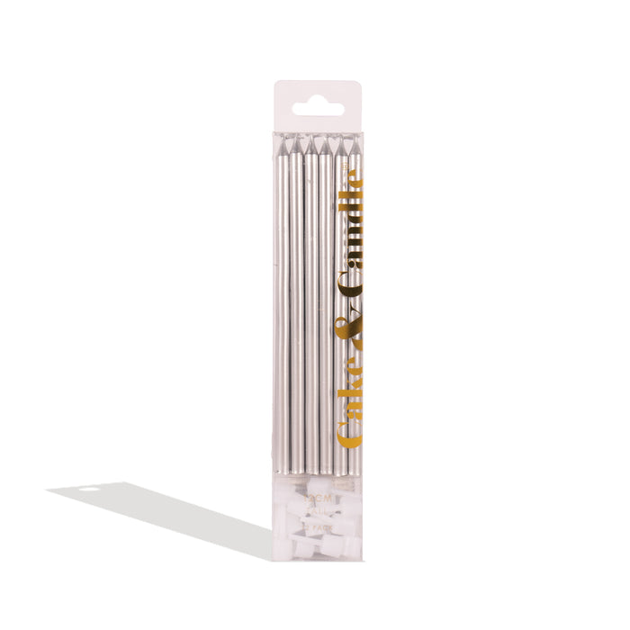 12cm Tall Cake Candles Silver (Pack of 12)