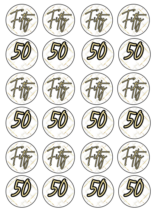 Edible Cupcake Toppers - 50th Black & Gold