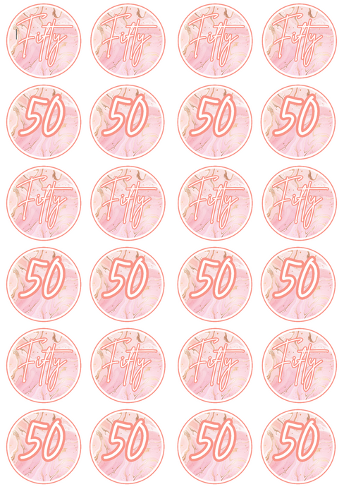 Edible Cupcake Toppers - 50th Rose Gold