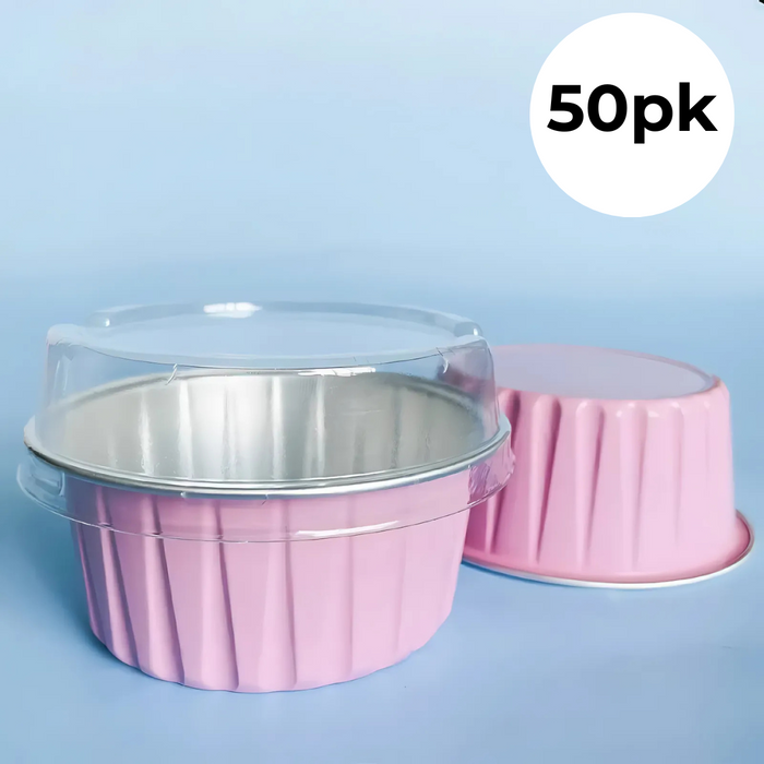 Round Foil Baking Cup with Lid 50pk - Pink